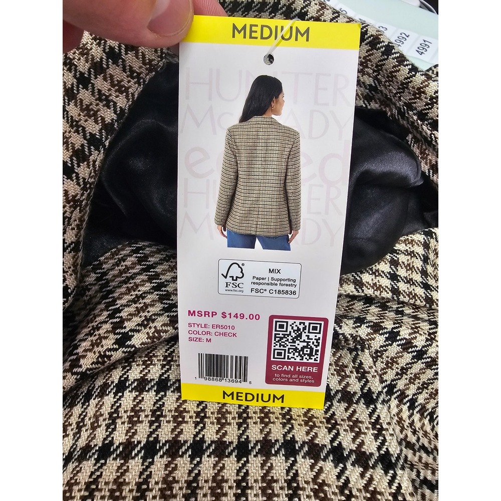 Hunter McGrady Womens Check Blazer Brown Rayon Blend Casual Size Medium - Picture 3 of 7